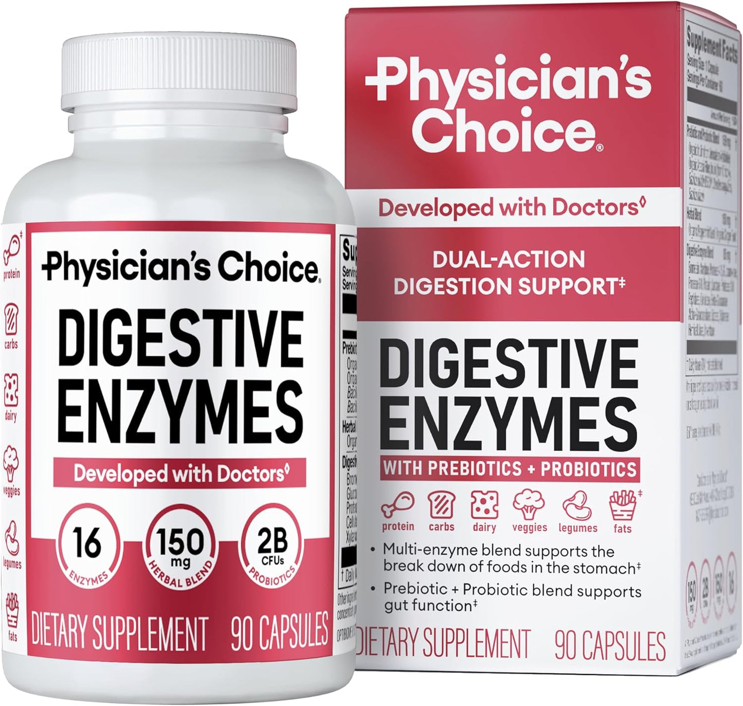 Enzimas digestivas múltiples, prebióticos orgánicos y probióticos para la salud digestiva e intestinal
